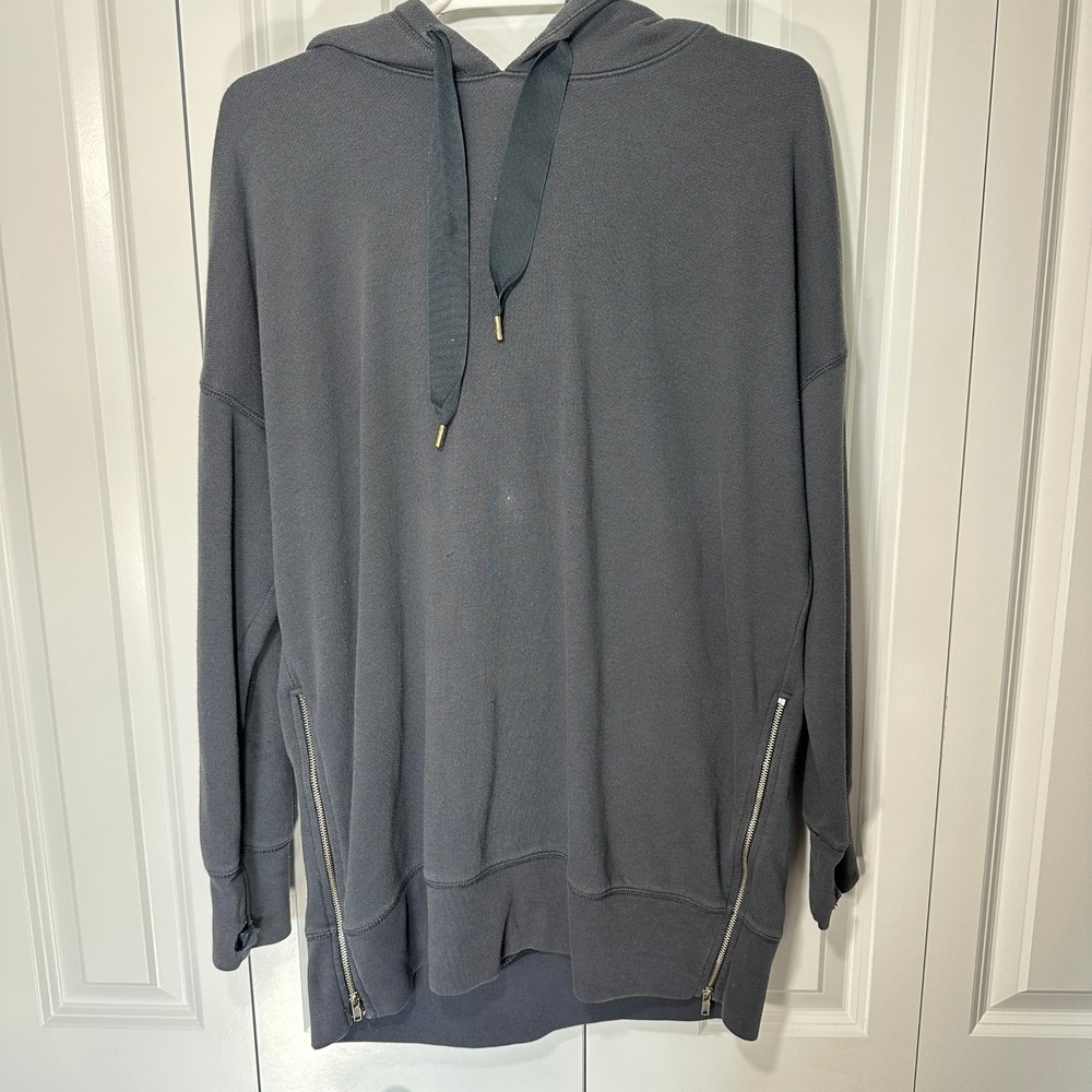 Aerie Hoodie Women M Gray City Side Zip Oversized Pullover Sweatshirt Distressed